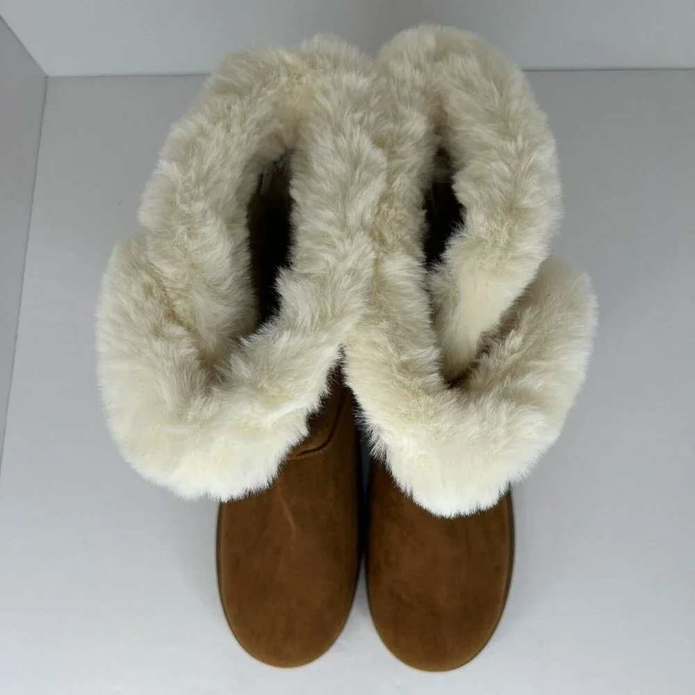 SO Womens Kohls Abigail Chestnut Brown Solid Faux Suede Fur Size 10 Winter Boots